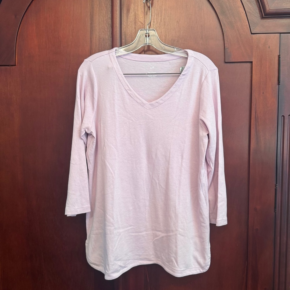 Elegant J Jill Light Pink V-Neck 3/4 Sleeve Top size Med Prisma Cotton